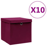 Opbergboxen met deksel 10 st 28x28x28 cm donkerrood - AllerleiShop