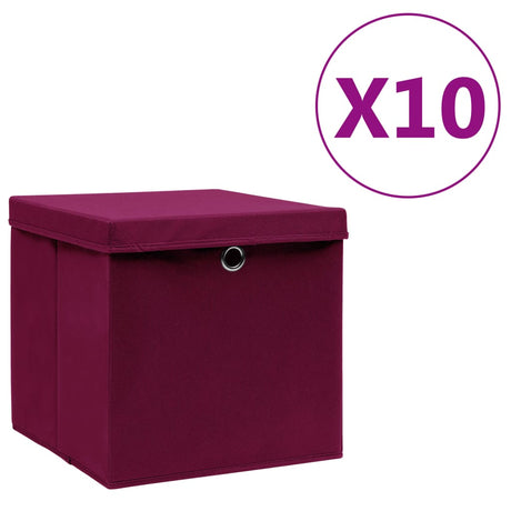 Opbergboxen met deksel 10 st 28x28x28 cm donkerrood - AllerleiShop