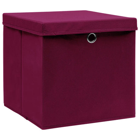 Opbergboxen met deksel 10 st 28x28x28 cm donkerrood - AllerleiShop