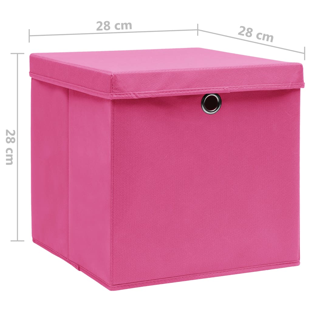 Opbergboxen met deksel 4 st 28x28x28 cm roze - AllerleiShop