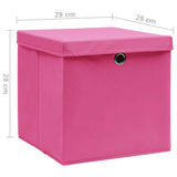 Opbergboxen met deksel 4 st 28x28x28 cm roze - AllerleiShop