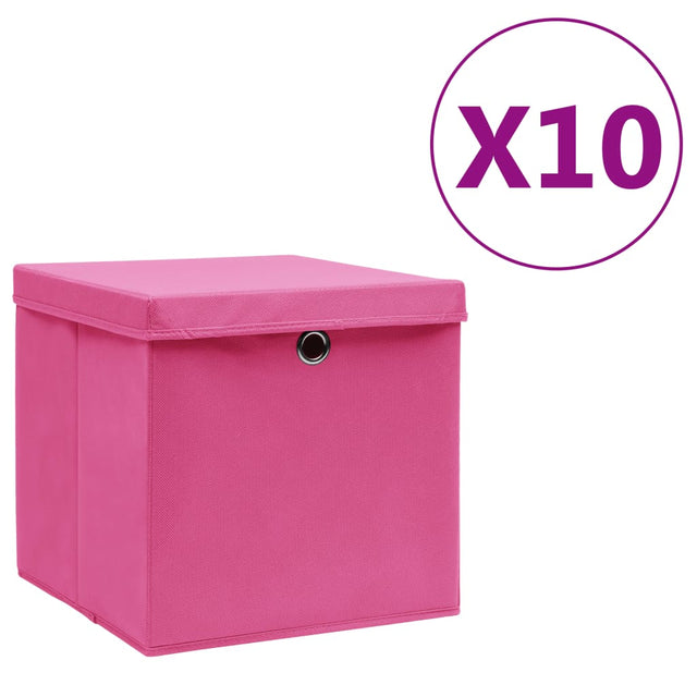 Opbergboxen met deksel 10 st 28x28x28 cm roze - AllerleiShop