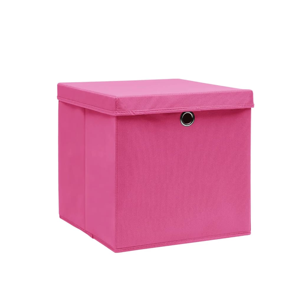 Opbergboxen met deksel 10 st 28x28x28 cm roze - AllerleiShop