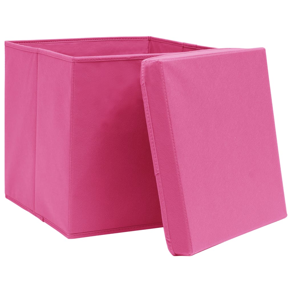 Opbergboxen met deksel 10 st 28x28x28 cm roze - AllerleiShop