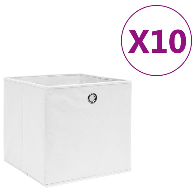 Opbergboxen 10 st 28x28x28 cm nonwoven stof wit - AllerleiShop