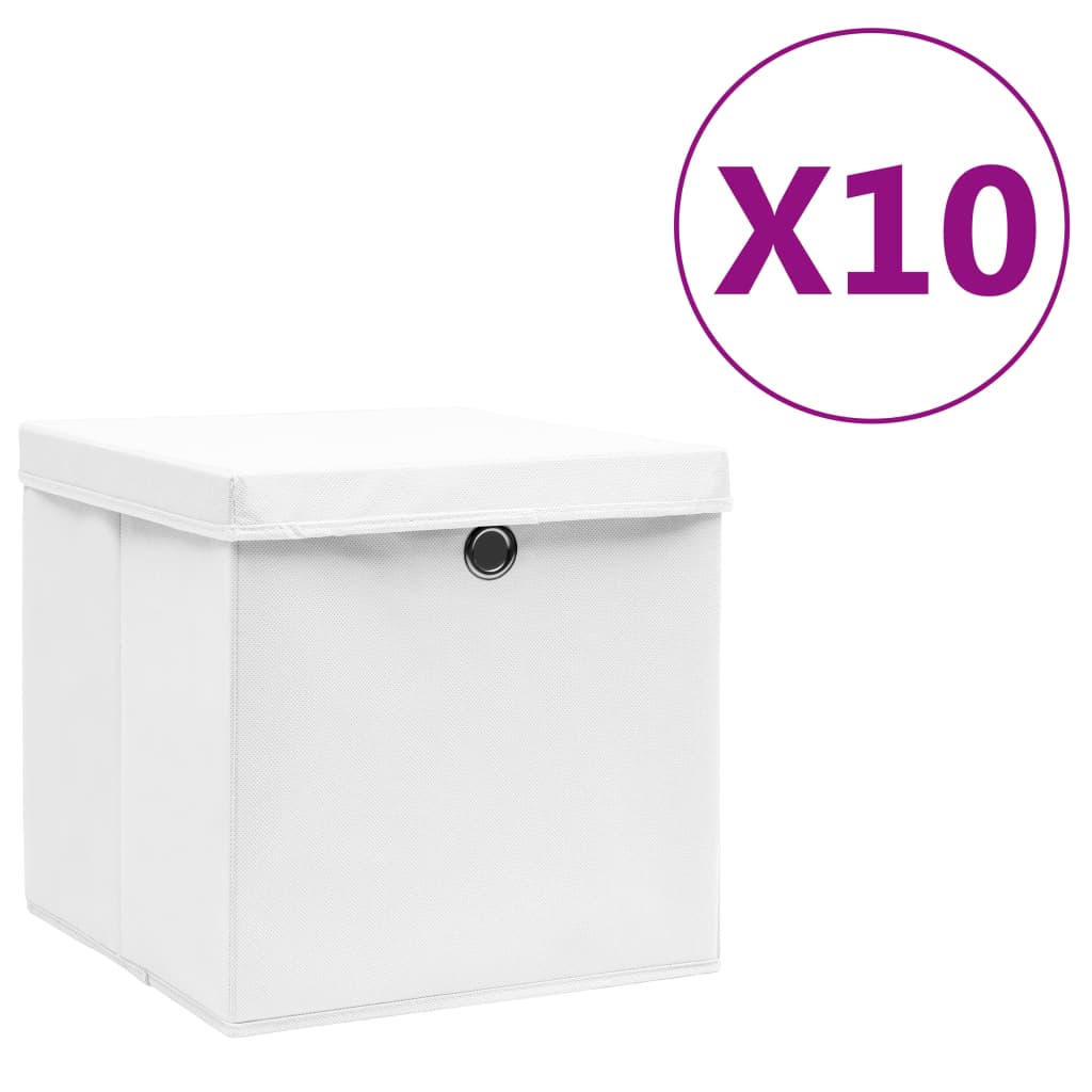 Opbergboxen met deksel 10 st 28x28x28 cm wit - AllerleiShop