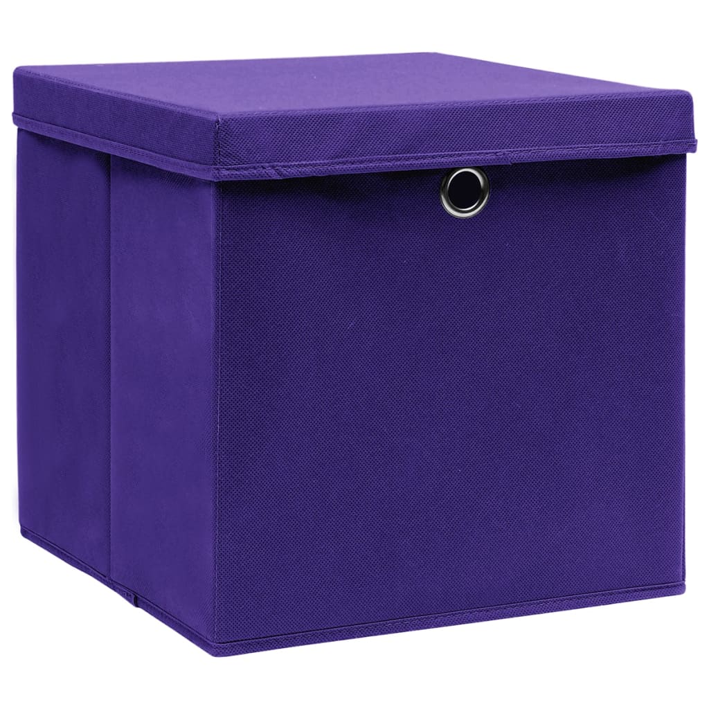 Opbergboxen met deksel 10 st 28x28x28 cm paars - AllerleiShop