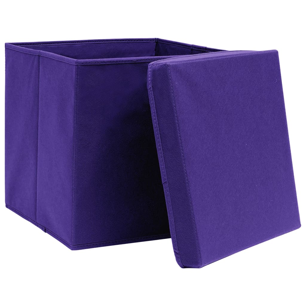 Opbergboxen met deksel 10 st 28x28x28 cm paars - AllerleiShop