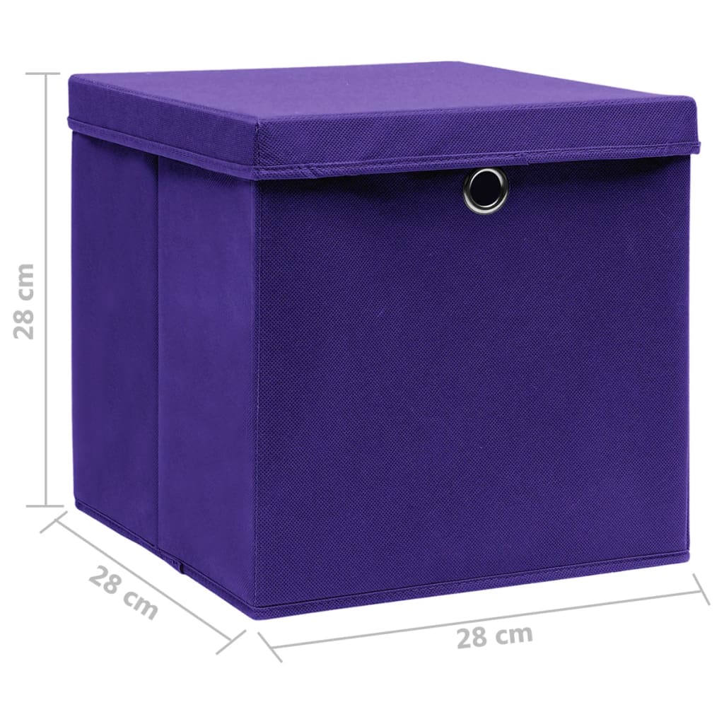 Opbergboxen met deksel 10 st 28x28x28 cm paars - AllerleiShop