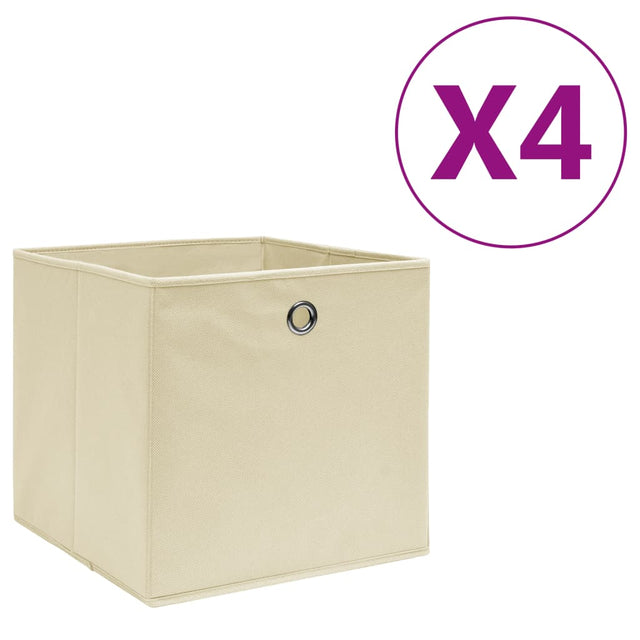 Opbergboxen 4 st 28x28x28 cm nonwoven stof crèmekleurig - AllerleiShop