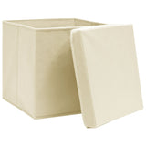 Opbergboxen met deksel 4 st 28x28x28 cm crèmekleurig
