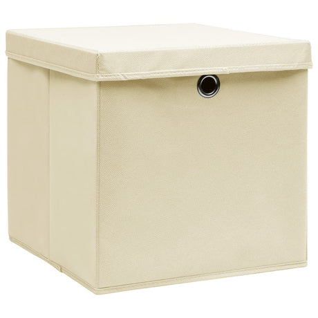 Opbergboxen met deksel 10 st 28x28x28 cm crèmekleurig - AllerleiShop