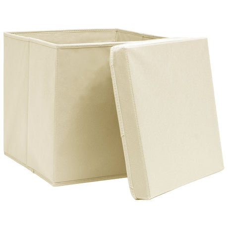 Opbergboxen met deksel 10 st 28x28x28 cm crèmekleurig - AllerleiShop