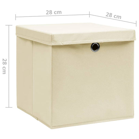 Opbergboxen met deksel 10 st 28x28x28 cm crèmekleurig - AllerleiShop