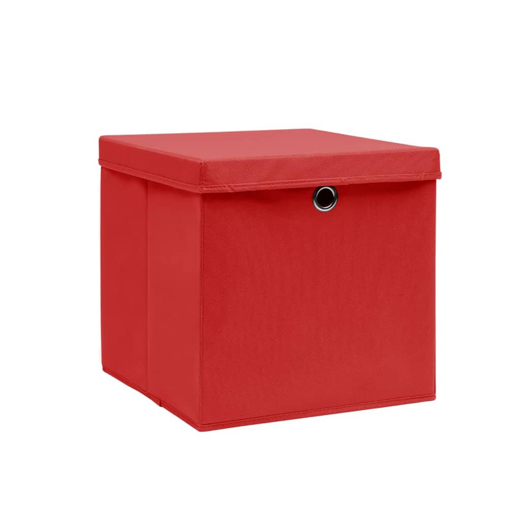 Opbergboxen met deksel 10 st 28x28x28 cm rood - AllerleiShop