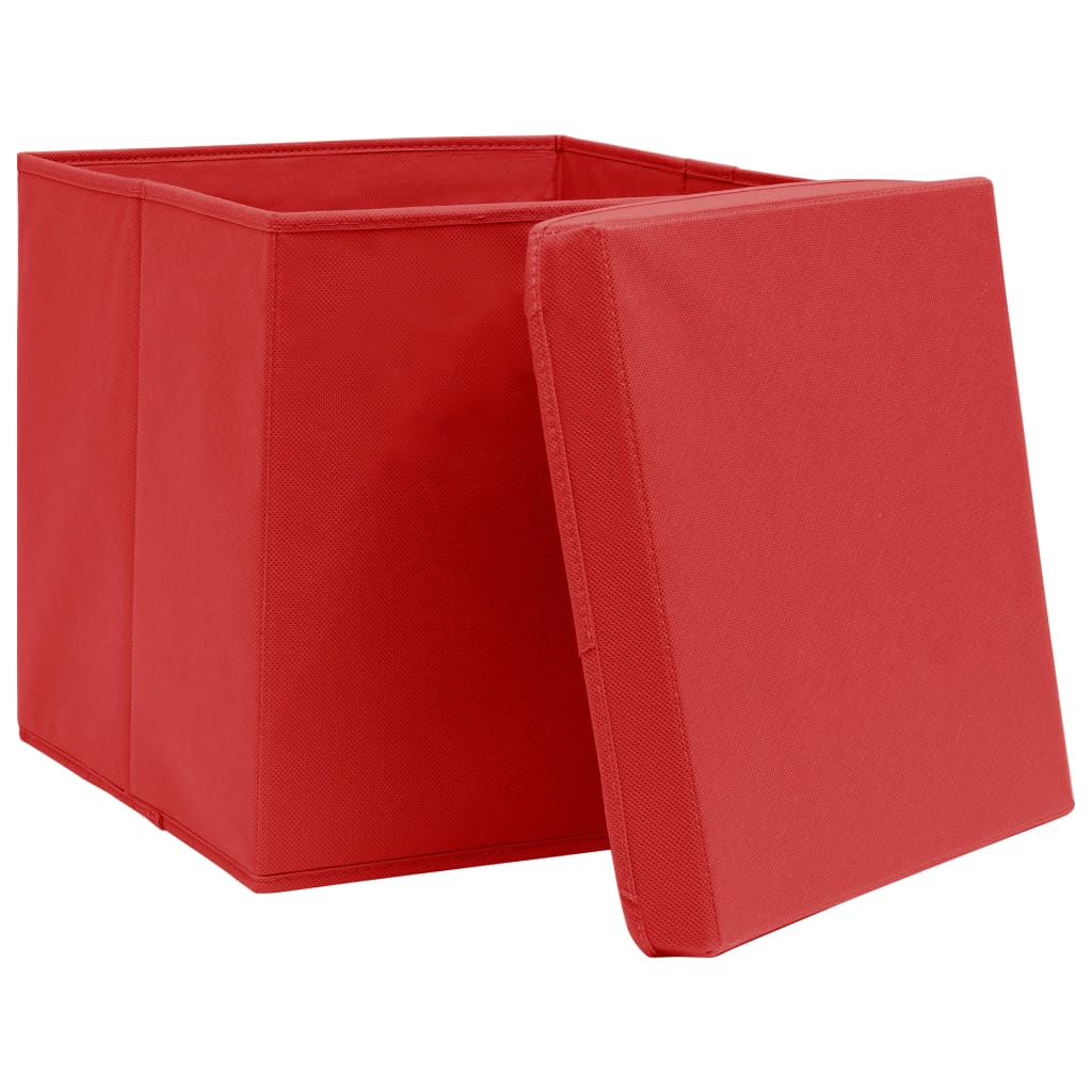 Opbergboxen met deksel 10 st 28x28x28 cm rood - AllerleiShop