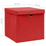 Opbergboxen met deksel 10 st 28x28x28 cm rood - AllerleiShop