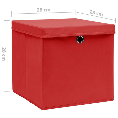 Opbergboxen met deksel 10 st 28x28x28 cm rood - AllerleiShop