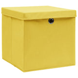 Opbergboxen met deksel 4 st 28x28x28 cm geel - AllerleiShop