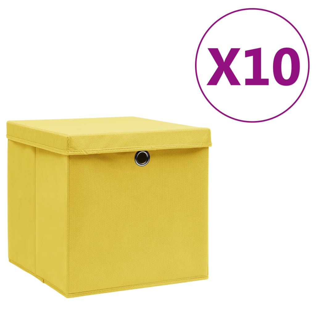 Opbergboxen met deksel 10 st 28x28x28 cm geel - AllerleiShop