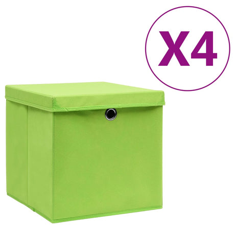 Opbergboxen met deksel 4 st 28x28x28 cm groen - AllerleiShop