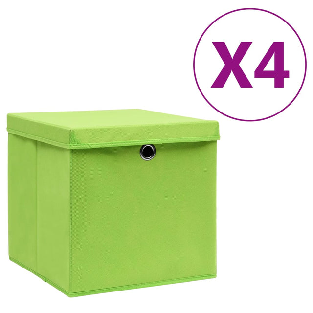 Opbergboxen met deksel 4 st 28x28x28 cm groen - AllerleiShop