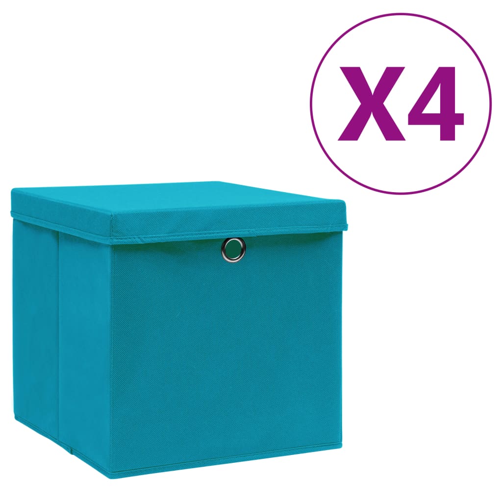 Opbergboxen met deksel 4 st 28x28x28 cm babyblauw - AllerleiShop