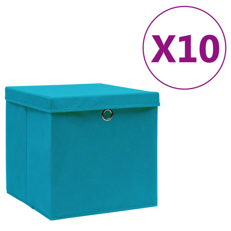 Opbergboxen met deksel 10 st 28x28x28 cm babyblauw - AllerleiShop