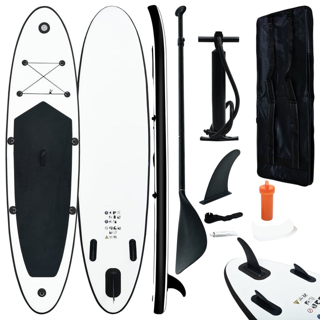 Stand Up Paddleboardset opblaasbaar zwart en wit