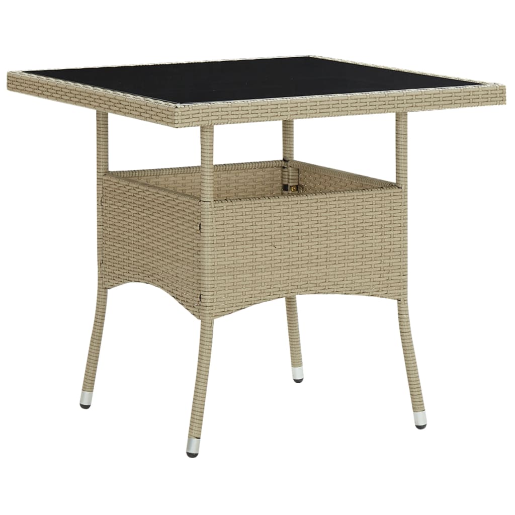 Tuintafel poly rattan en glas beige - AllerleiShop