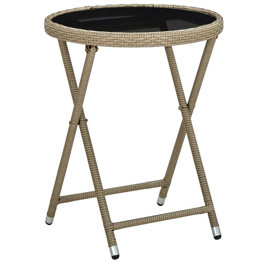 Salontafel 60 cm poly rattan en gehard glas beige - AllerleiShop