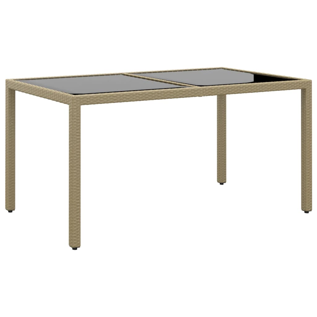 Tuintafel 150x90x75 cm gehard glas en poly rattan beige - AllerleiShop