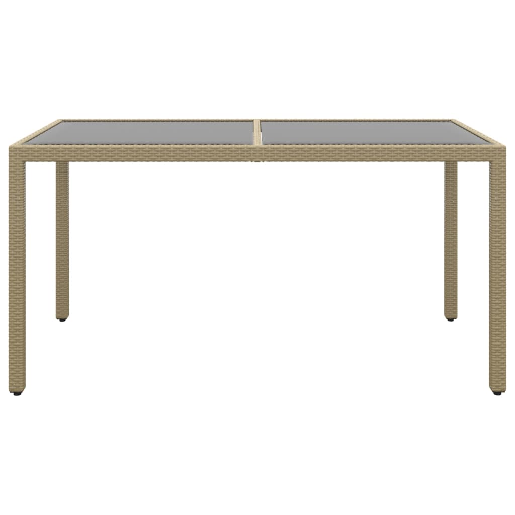 Tuintafel 150x90x75 cm gehard glas en poly rattan beige - AllerleiShop