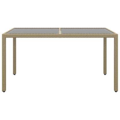 Tuintafel 150x90x75 cm gehard glas en poly rattan beige - AllerleiShop