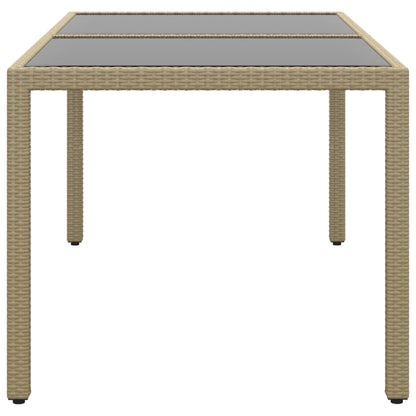 Tuintafel 150x90x75 cm gehard glas en poly rattan beige - AllerleiShop