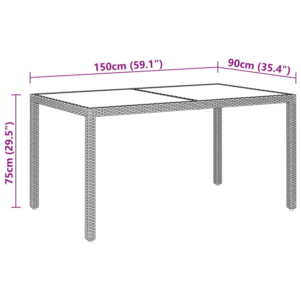 Tuintafel 150x90x75 cm gehard glas en poly rattan beige - AllerleiShop