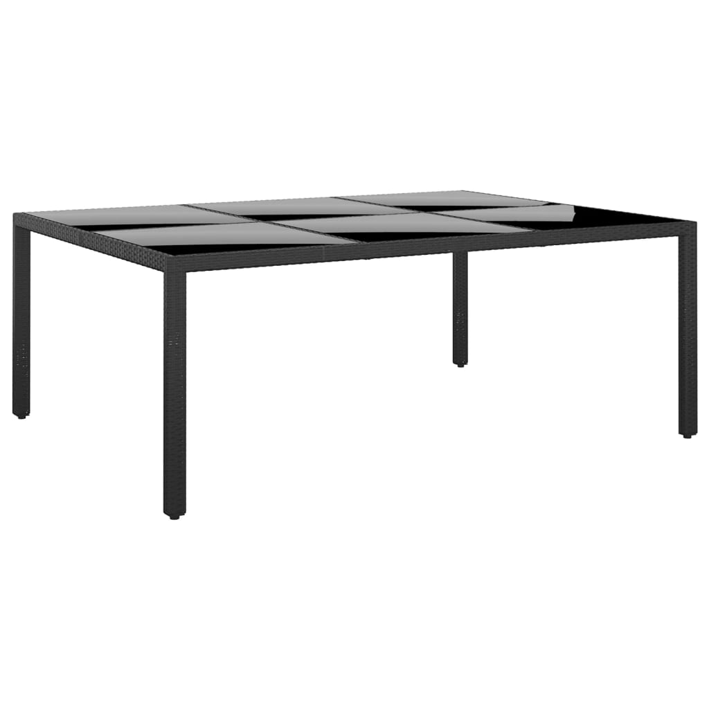 Tuintafel 200x150x75 cm gehard glas en poly rattan zwart - AllerleiShop