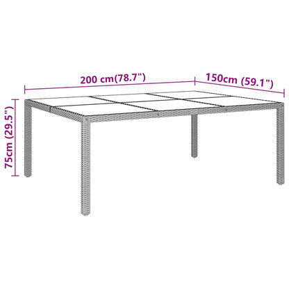 Tuintafel 200x150x75 cm gehard glas en poly rattan zwart - AllerleiShop