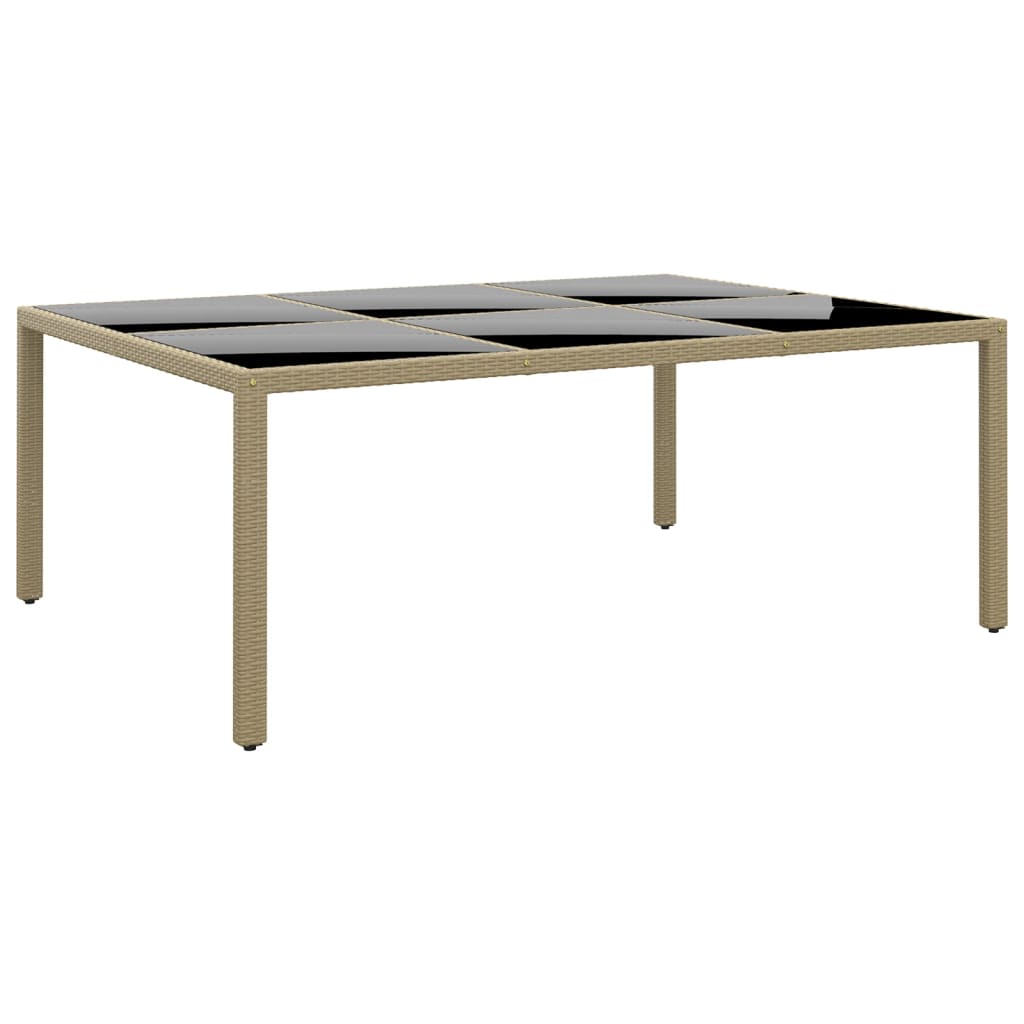 Tuintafel 200x150x75 cm gehard glas en poly rattan beige - AllerleiShop