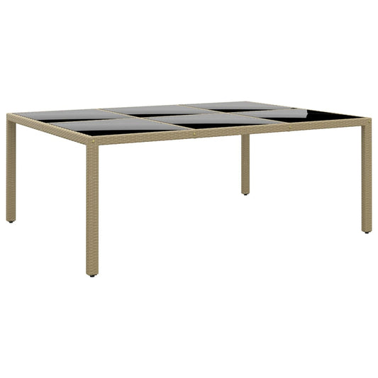 Tuintafel 200x150x75 cm gehard glas en poly rattan beige - AllerleiShop