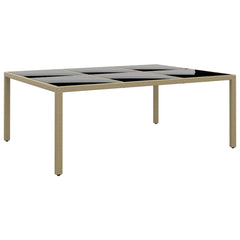 Tuintafel 200x150x75 cm gehard glas en poly rattan beige