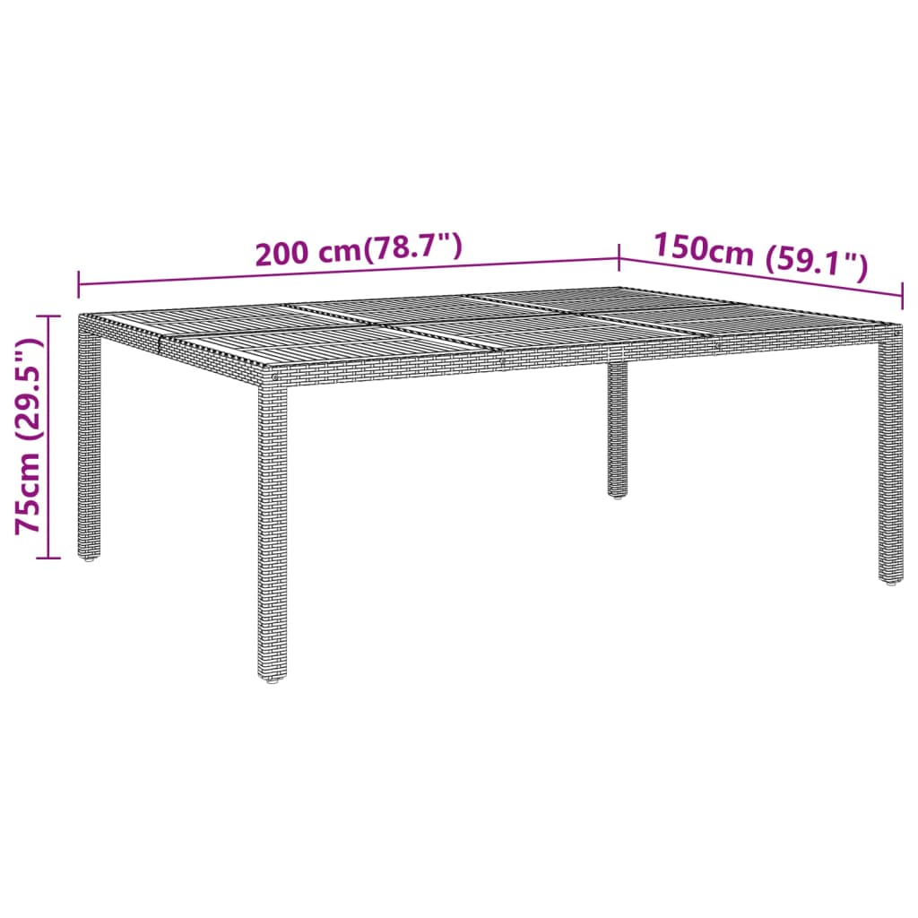 Tuintafel 200x150x75 cm acaciahout en poly rattan grijs - AllerleiShop