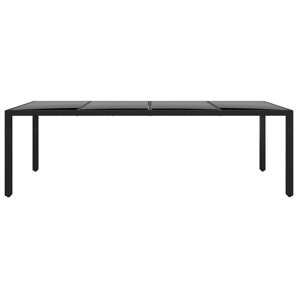 Tuintafel 250x100x75 cm gehard glas en poly rattan zwart - AllerleiShop