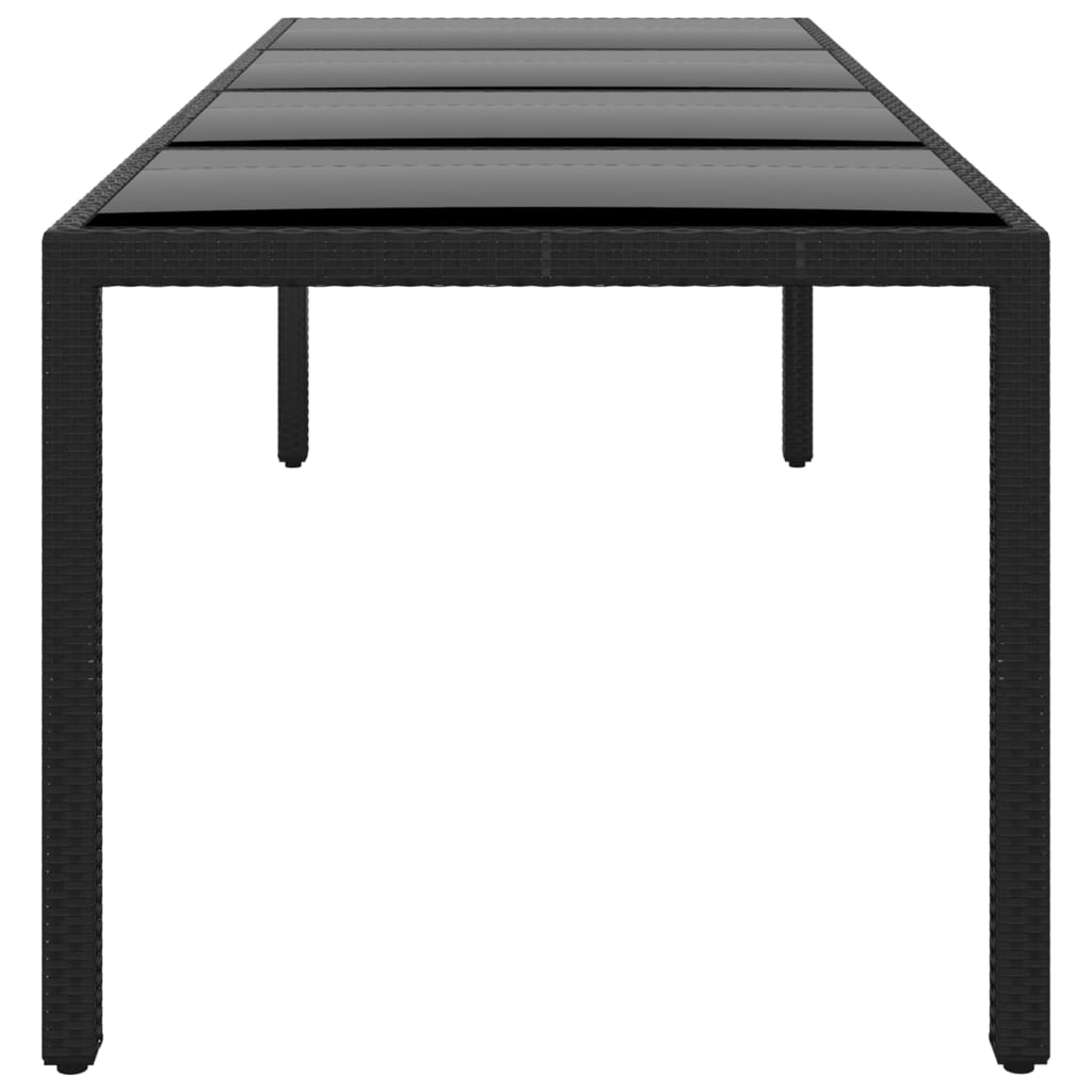 Tuintafel 250x100x75 cm gehard glas en poly rattan zwart - AllerleiShop