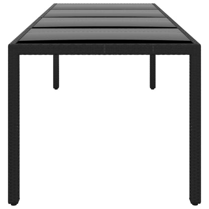 Tuintafel 250x100x75 cm gehard glas en poly rattan zwart - AllerleiShop