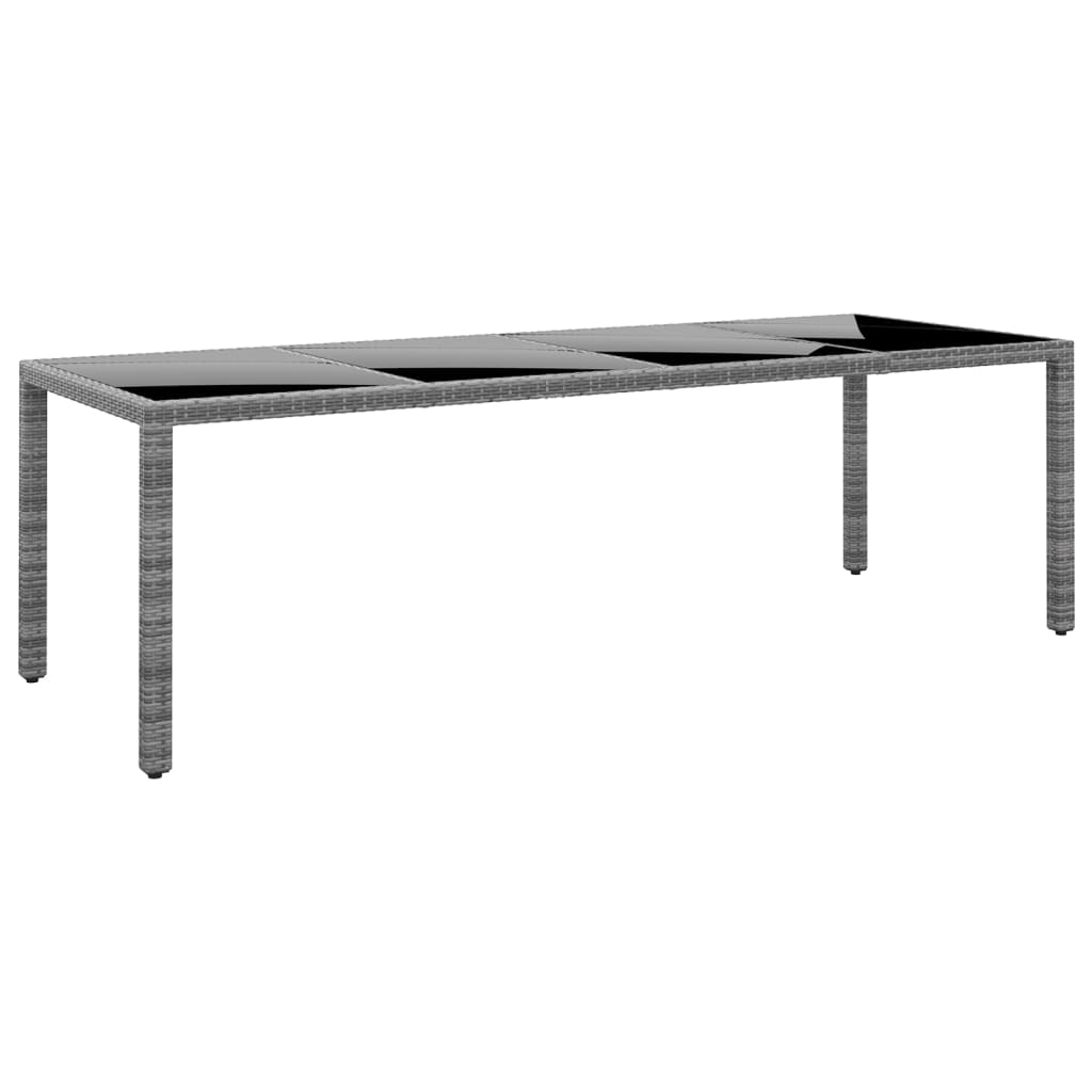 Tuintafel 250x100x75 cm gehard glas en poly rattan grijs - AllerleiShop