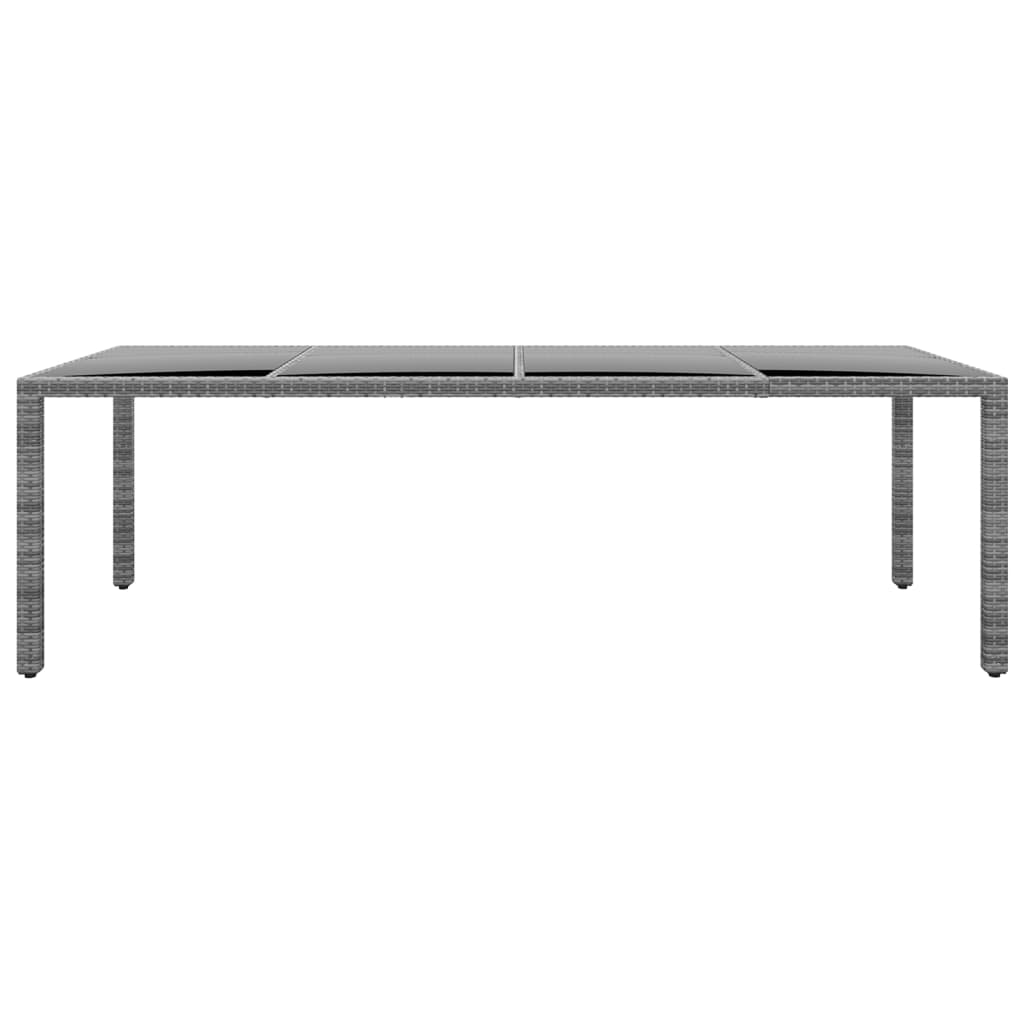 Tuintafel 250x100x75 cm gehard glas en poly rattan grijs - AllerleiShop