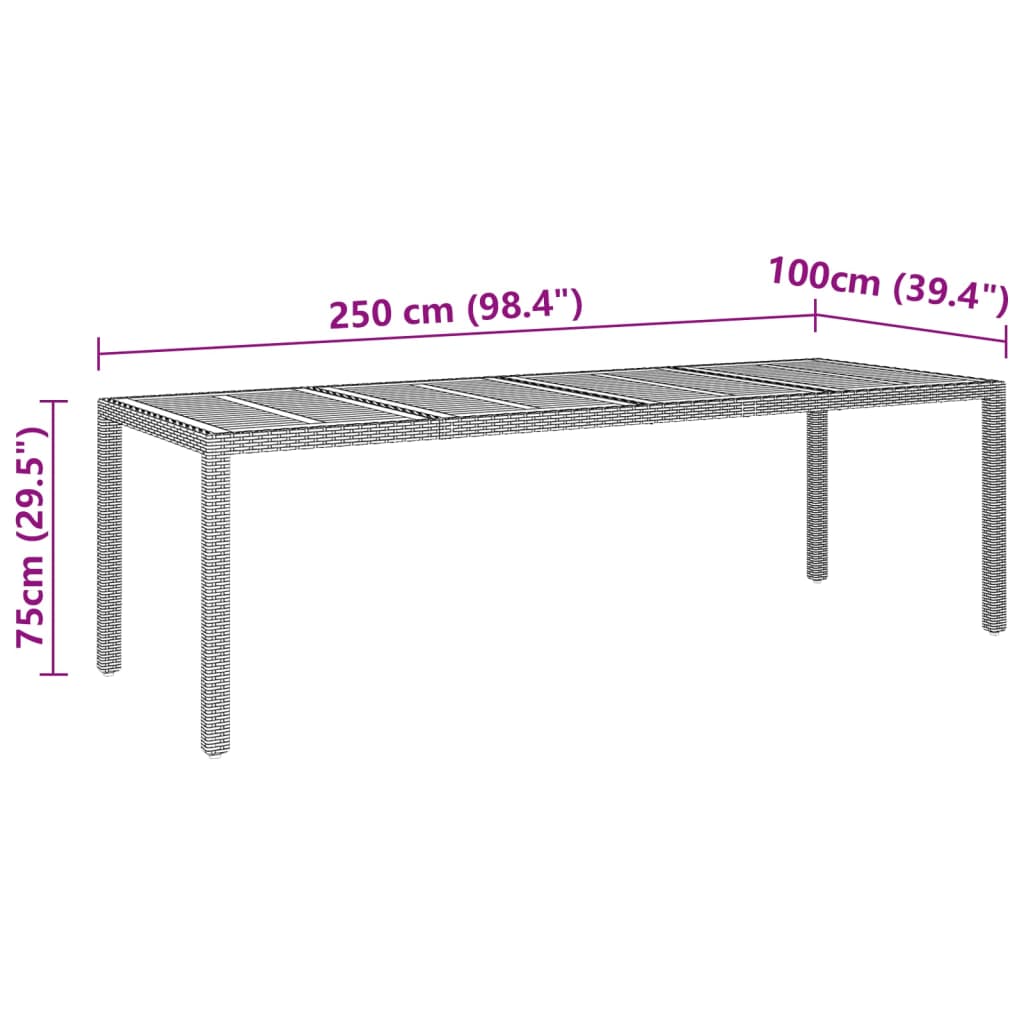 Tuintafel 250x100x75 cm poly rattan en massief acaciahout grijs - AllerleiShop