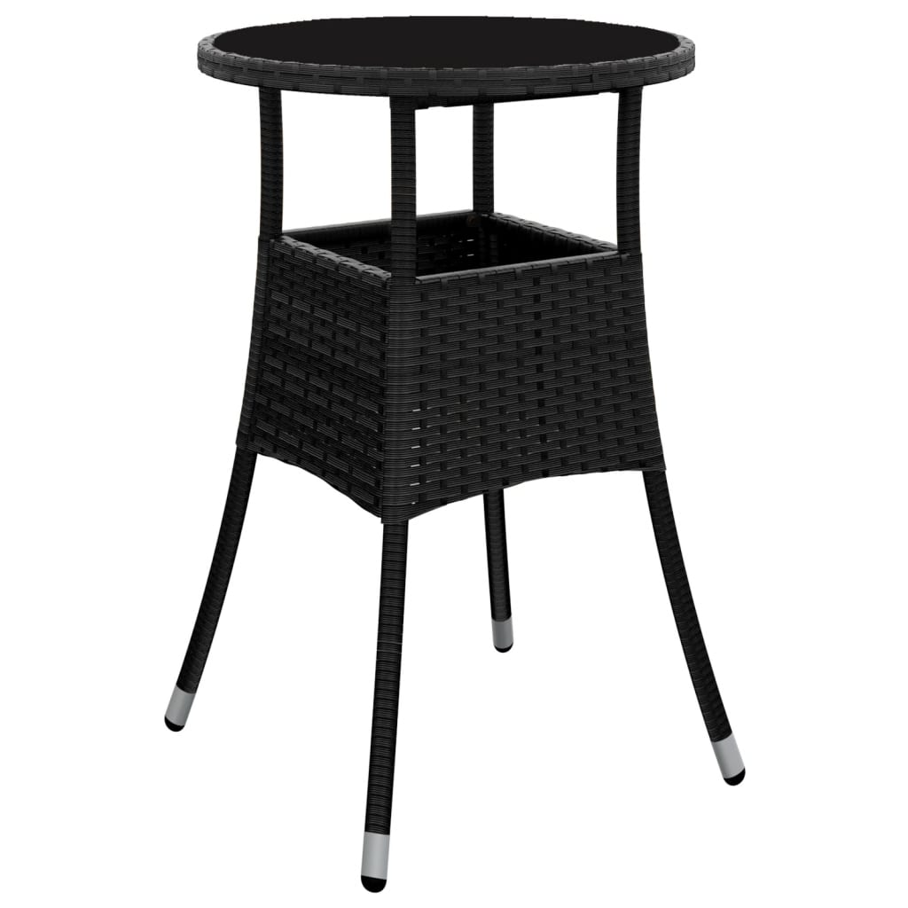 Tuintafel Ø60x75 cm gehard glas en poly rattan zwart - AllerleiShop