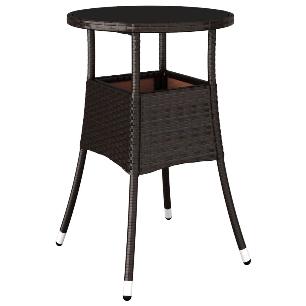 Tuintafel Ø60x75 cm gehard glas en poly rattan bruin - AllerleiShop